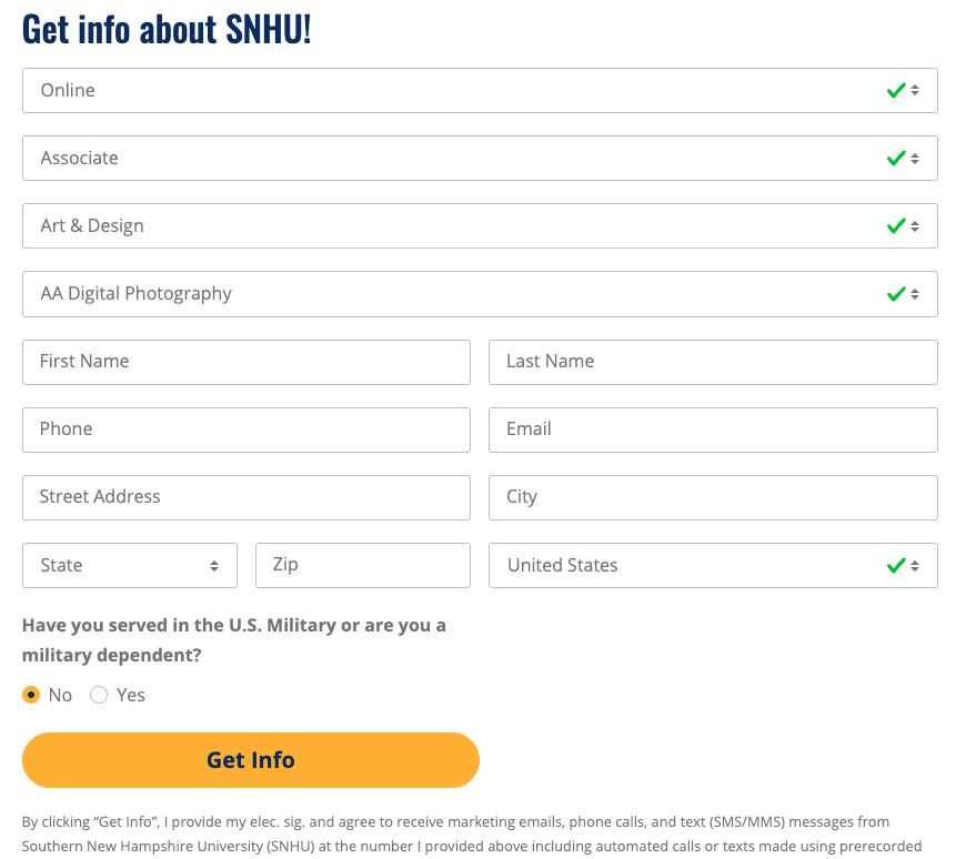 SNHU Request for Information Form